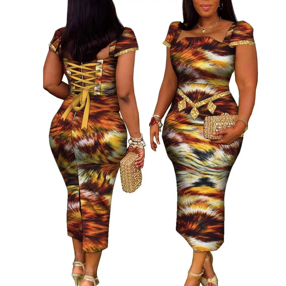African Wax Print Summer Gown for Women – Elegant Ankara Bandage Dress