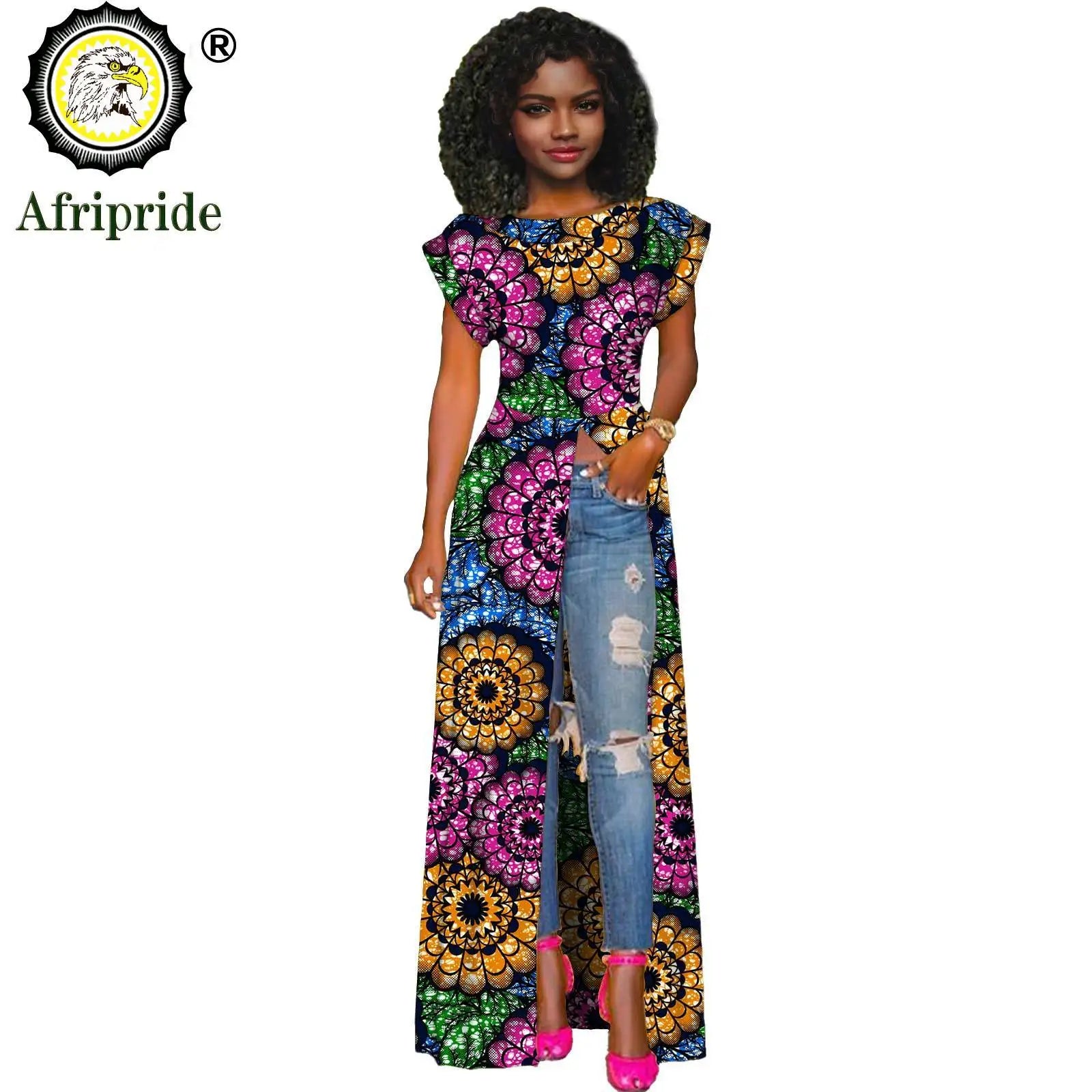 African Women's Long Trench Coat – Short Sleeve Bazin Riche Overcoat