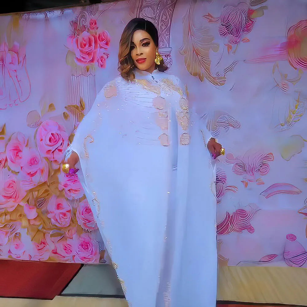 Shop Flexi Africa's elegant 2PC dress for African women. Made from chiffon with rhinestone accents, perfect for a soirée!