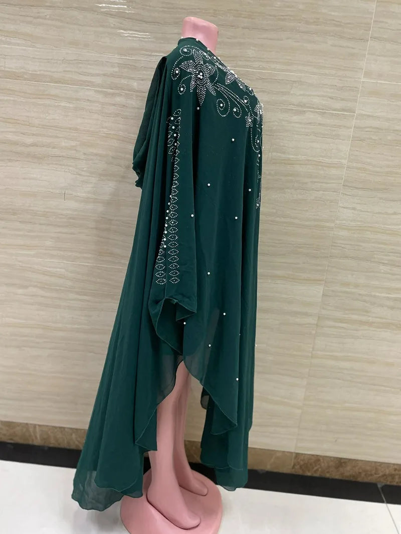 2022 New Muslim Robes Ladies Abaya African Dresses for Women Summer Chiffon Pearl Long Maxi Dress Traditional Clothing Plus Size - Free Delivery Worldwide only at Flexi Africa