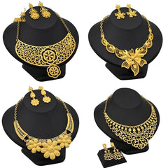 Gold-Plated Jewelry Set: Exquisite 24K Gold-Colored Necklace and Earrings for African Bridal Wear at Nigerian Wedding