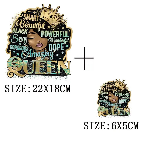 Black Queen Iron - On Heat Transfer: Glitter African Lady Applique for T-Shirts, Hoodies, and Clothing - Free Delivery Worldwide only at Flexi Africa