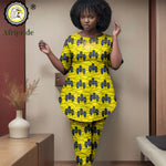 Woman wearing a yellow and black patterned outfit with 'Afripride' branding.