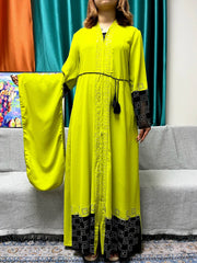 Abayas Chiffon Pure Chains Diamonds Loose Fit Femme Robe Caftan With Turban - Flexi Africa - Flexi Africa offers Free Delivery Worldwide - Vibrant African traditional clothing showcasing bold prints and intricate designs