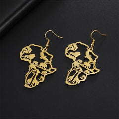 Africa Map Animal Earrings for Women Lions Elephant Monkey Giraffe Tree Stainless Steel African Jewelry - Flexi Africa - Flexi Africa offers Free Delivery Worldwide - Vibrant African traditional clothing showcasing bold prints and intricate designs