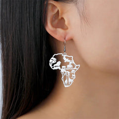 Africa Map Animal Earrings for Women Lions Elephant Monkey Giraffe Tree Stainless Steel African Jewelry - Flexi Africa