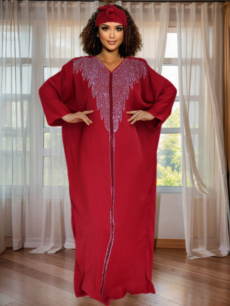 African Ankara Dashiki Kaftan Dress for Women – Rhinestone Wedding & Party Gown - Free Delivery Worldwide only at Flexi Africa