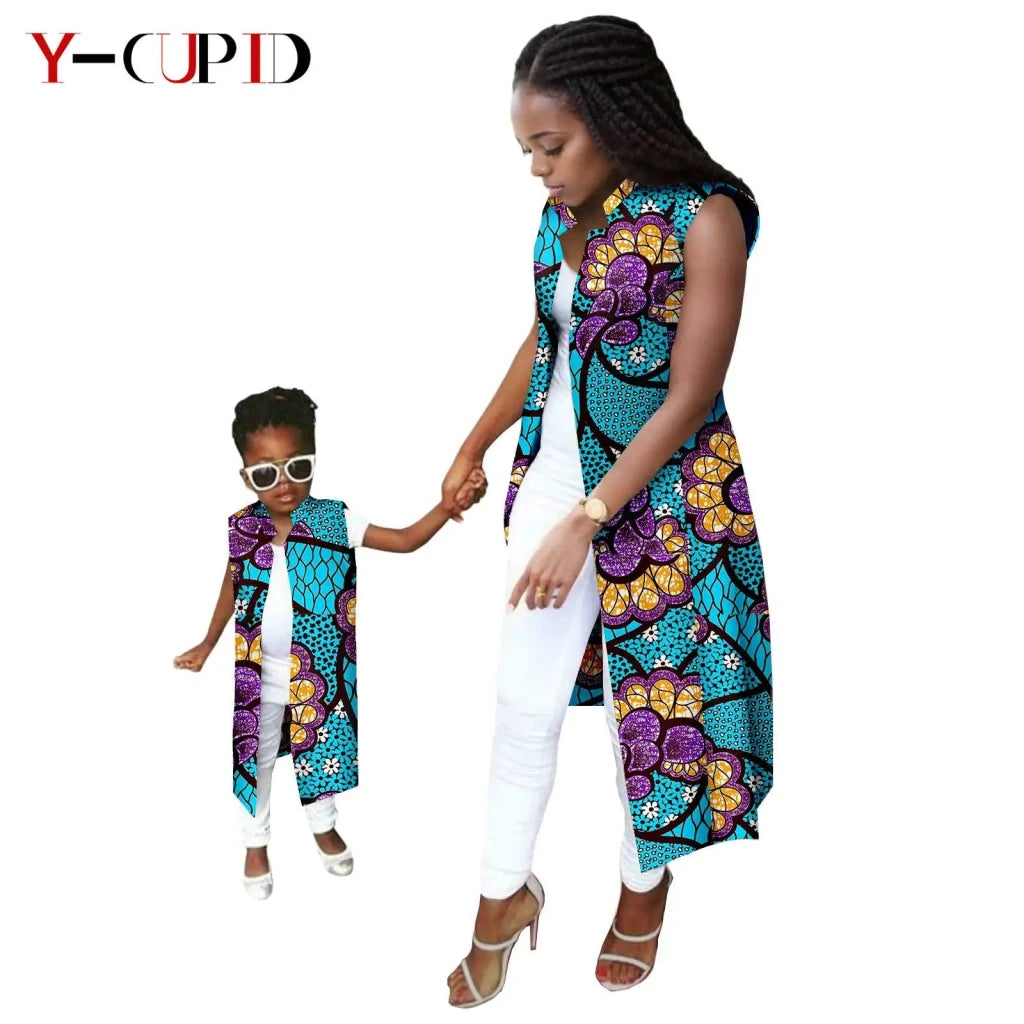 African Ankara Long Vest – Dashiki Cotton Mother Daughter Matching Outfit - Free Delivery Worldwide only at Flexi Africa