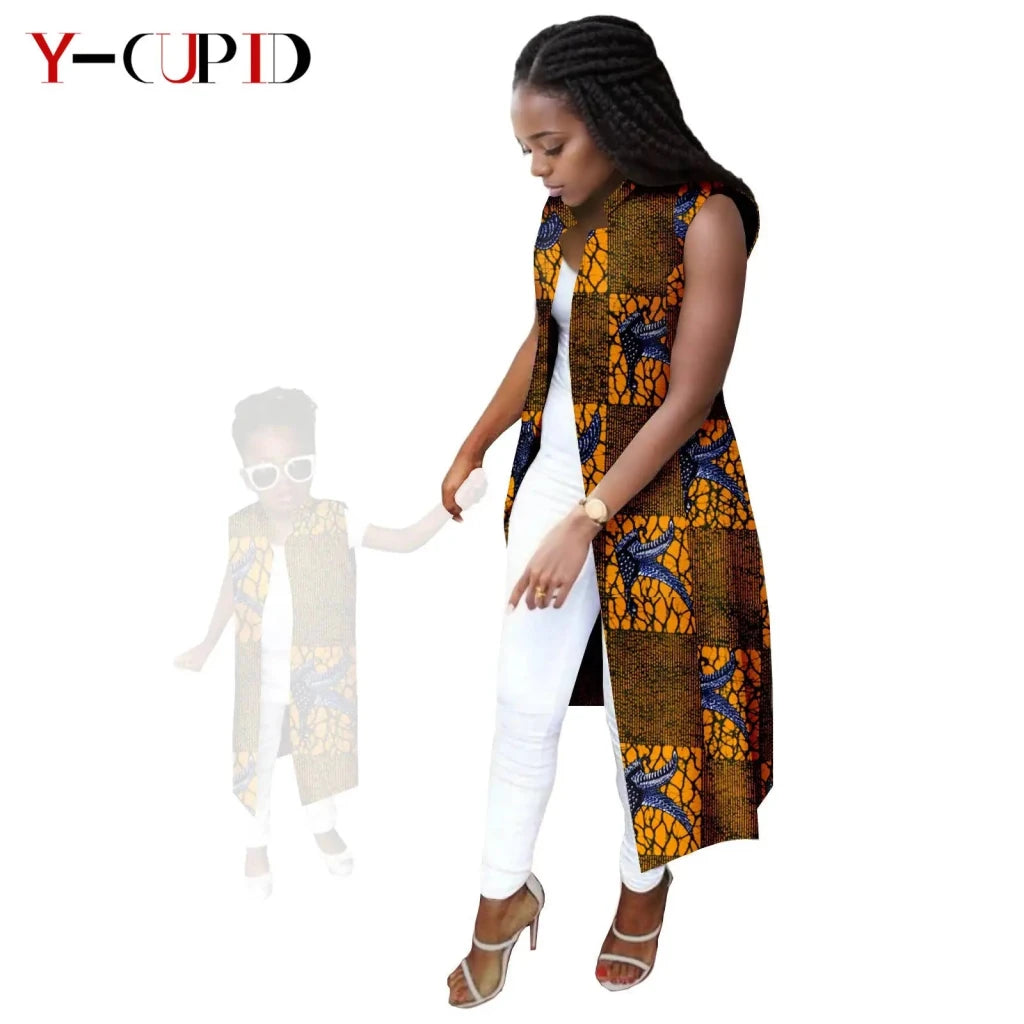 African Ankara Long Vest – Dashiki Cotton Mother Daughter Matching Outfit - Free Delivery Worldwide only at Flexi Africa