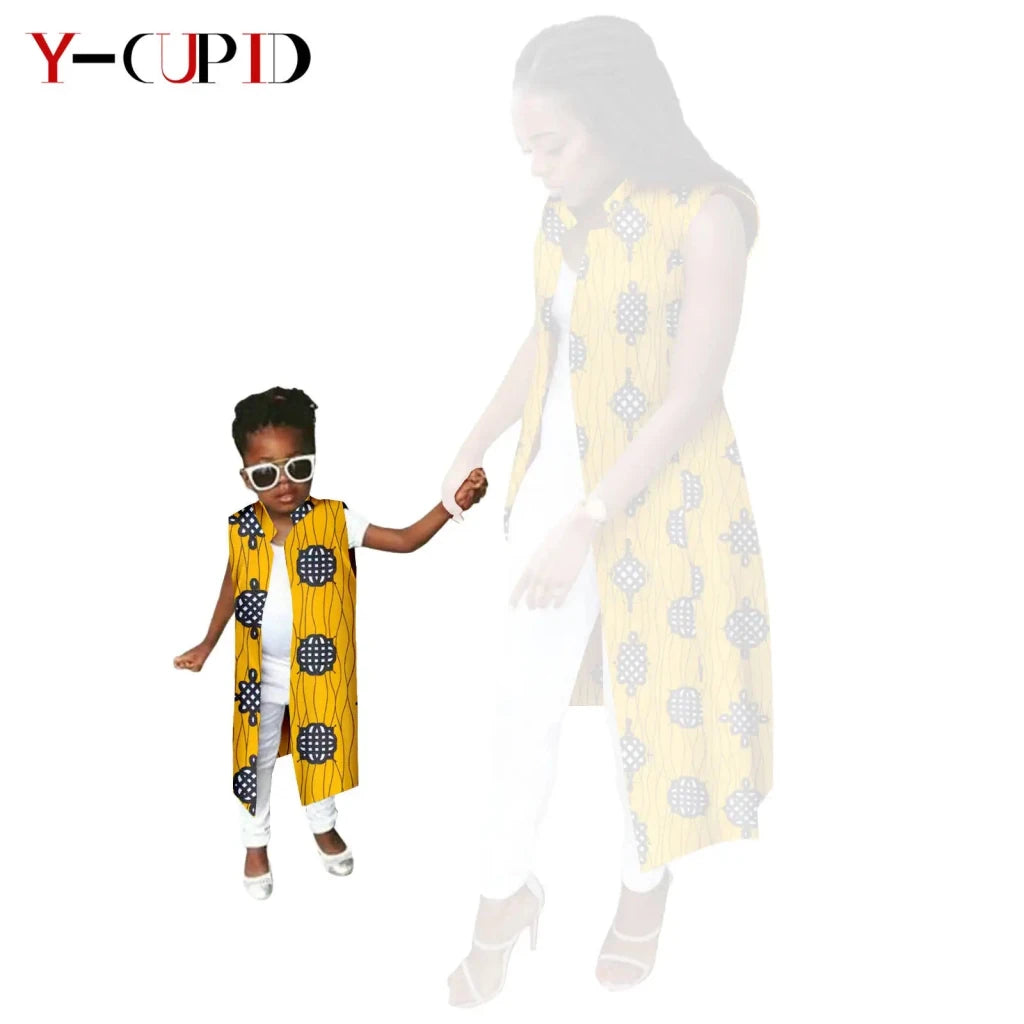 African Ankara Long Vest – Dashiki Cotton Mother Daughter Matching Outfit - Free Delivery Worldwide only at Flexi Africa