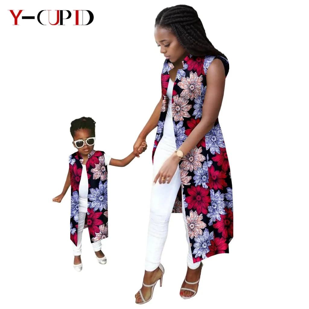 African Ankara Long Vest – Dashiki Cotton Mother Daughter Matching Outfit - Free Delivery Worldwide only at Flexi Africa