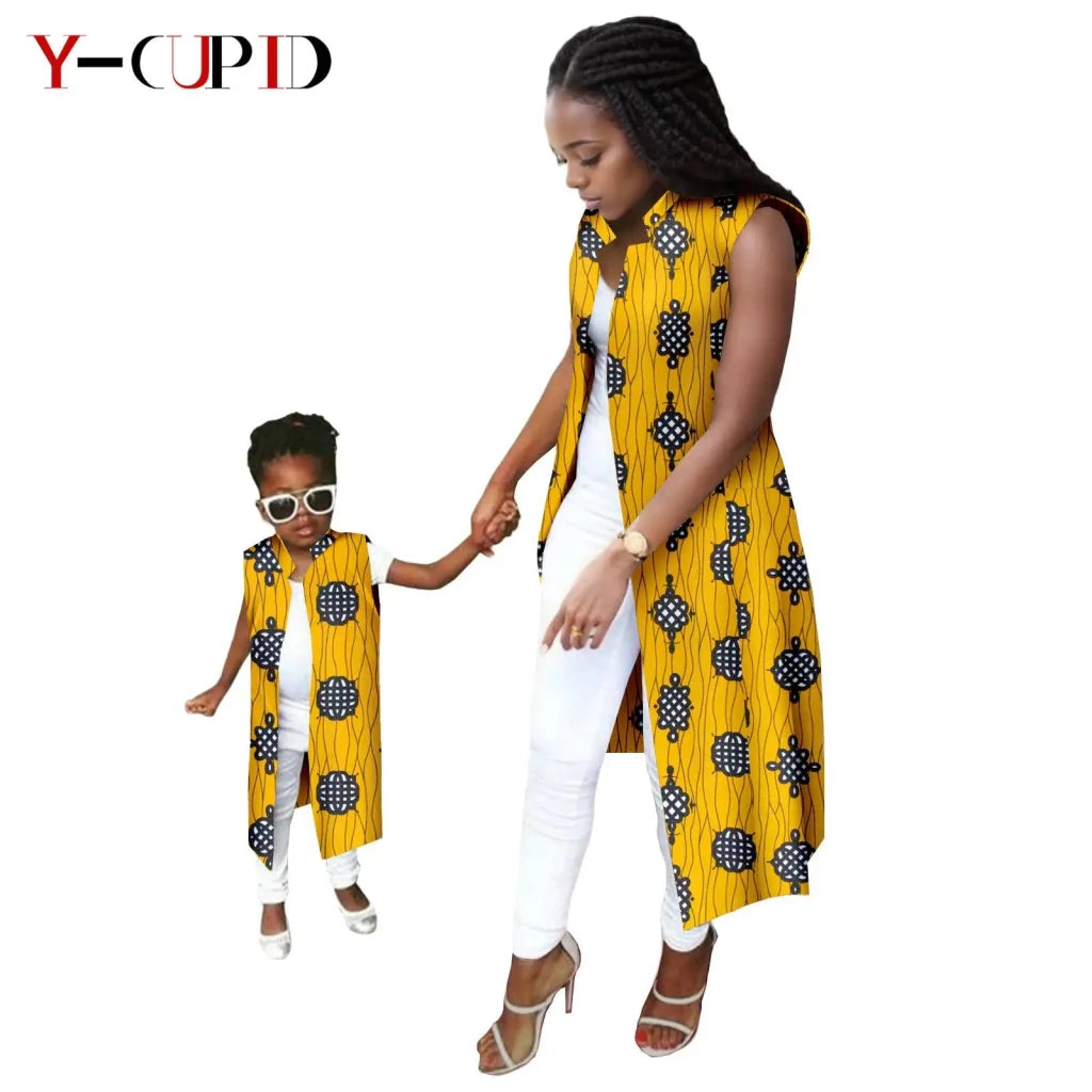 African Ankara Long Vest – Dashiki Cotton Mother Daughter Matching Outfit - Free Delivery Worldwide only at Flexi Africa