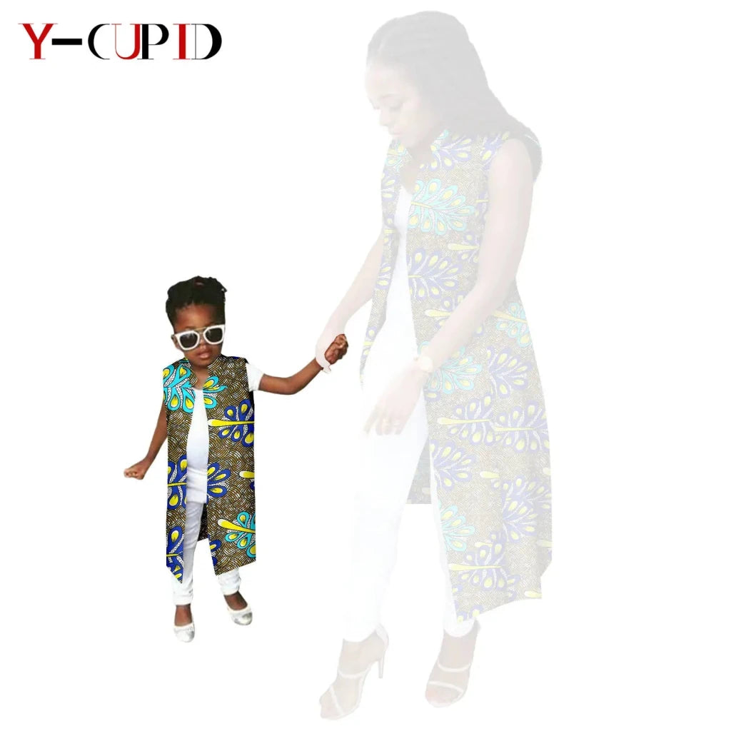 African Ankara Long Vest – Dashiki Cotton Mother Daughter Matching Outfit - Free Delivery Worldwide only at Flexi Africa