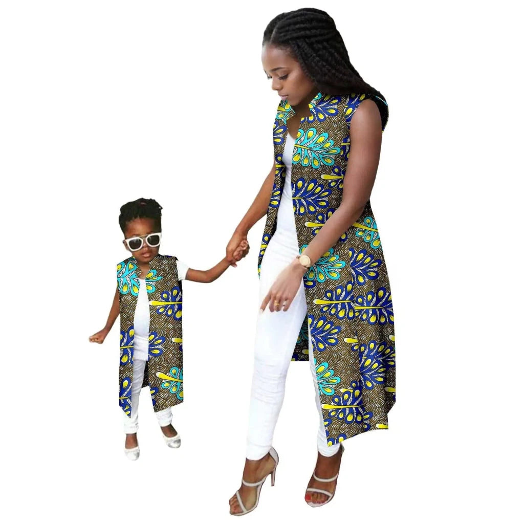 African Ankara Long Vest – Dashiki Cotton Mother Daughter Matching Outfit - Free Delivery Worldwide only at Flexi Africa