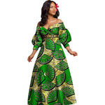 African Ankara Off Shoulder Maxi Dress – Deep V - Neck High Waist Long Dress - Free Delivery Worldwide only at Flexi Africa