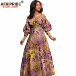 African Ankara Off Shoulder Maxi Dress – Deep V - Neck High Waist Long Dress - Free Delivery Worldwide only at Flexi Africa