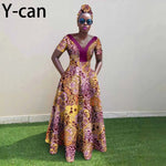 African Ankara Patchwork A - Line Dress – Women’s V - Neck Short Sleeve Party Dress with Headscarf - Free Delivery Worldwide only at Flexi Africa