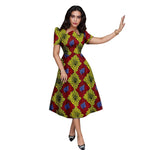 Buy African Print Collar Mid-Calf Dress – Short Sleeve Elegant Party & Casual Wear for only $56.54 at Flexi Africa!