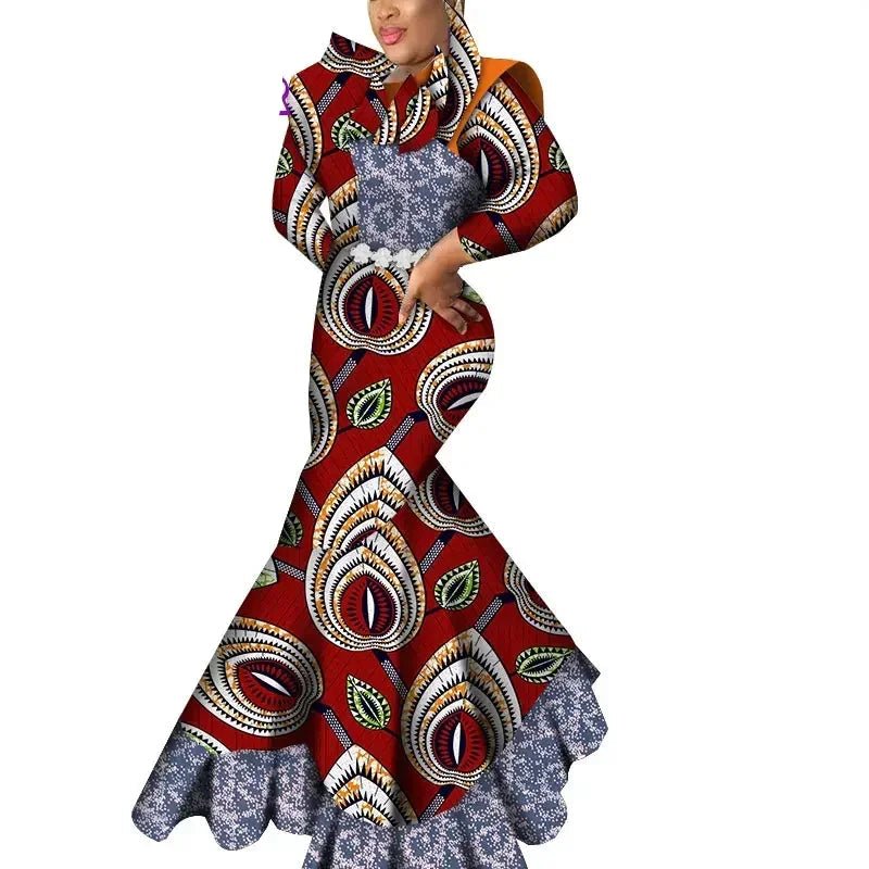 African Ankara Print Bodycon Dress for Women – Long Dashiki Evening Robe - Free Delivery Worldwide only at Flexi Africa
