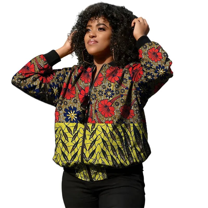 African Ankara Print Bomber Jacket for Women – Cotton Couture Zip - Up Jacket - Free Delivery Worldwide only at Flexi Africa