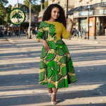 African Ankara Print Dress for Women – O - Neck Three - Quarter Sleeve Mid - Calf Dashiki Dress - Free Delivery Worldwide only at Flexi Africa