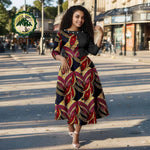 African Ankara Print Dress for Women – O - Neck Three - Quarter Sleeve Mid - Calf Dashiki Dress - Free Delivery Worldwide only at Flexi Africa