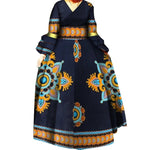 African Ankara Print Long Dress for Women – Draped Bazin Riche Dashiki Style - Free Delivery Worldwide only at Flexi Africa