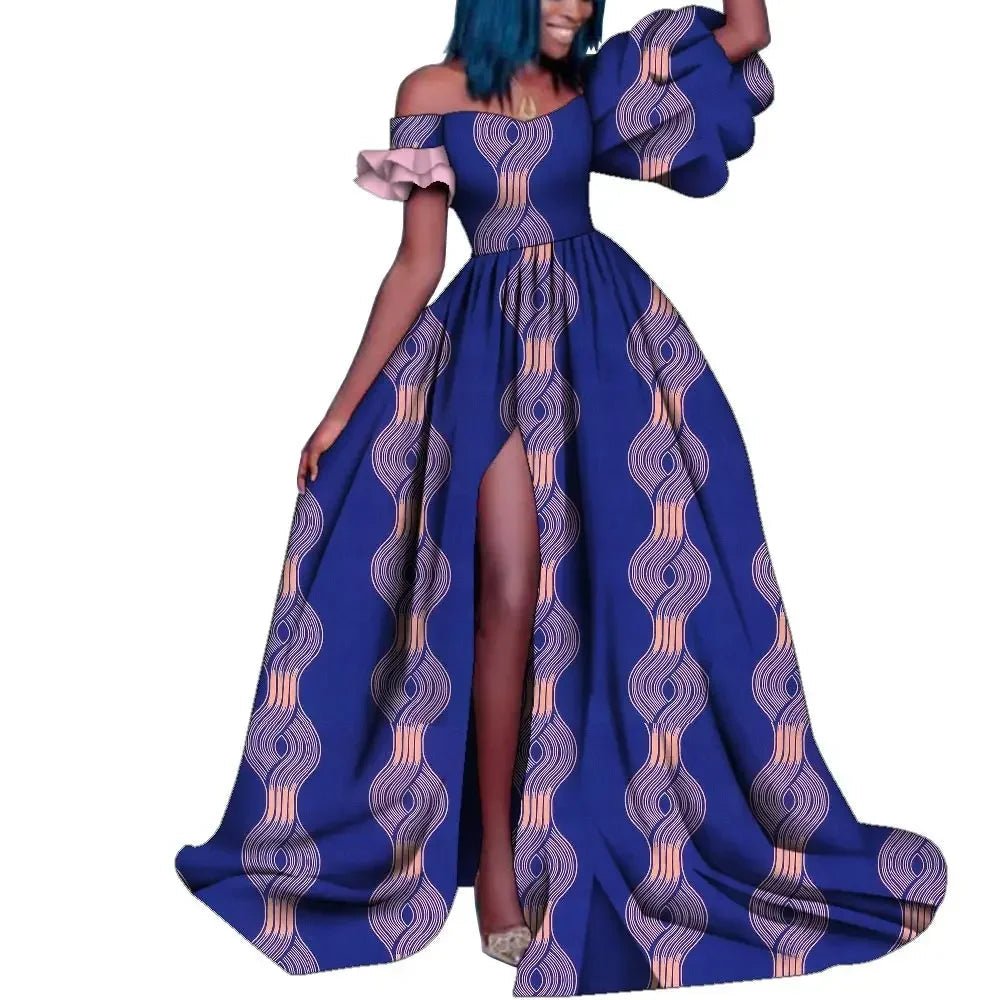 African Ankara Print Maxi Dress for Women – Dashiki Long Split Elegant Party Wear - Free Delivery Worldwide only at Flexi Africa