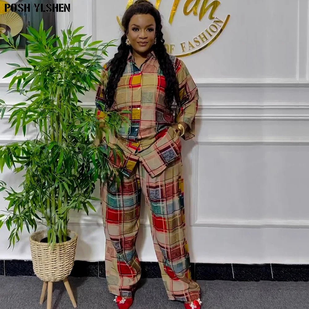 African Ankara Women’s 2PC Set – Matching Pants and Top, Plus Size Elegant Outfit - Free Delivery Worldwide only at Flexi Africa