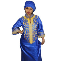 African Bazin Embroidery Long Dress Soft Material Traditional Clothing - Flexi Africa offers Free Delivery Worldwide