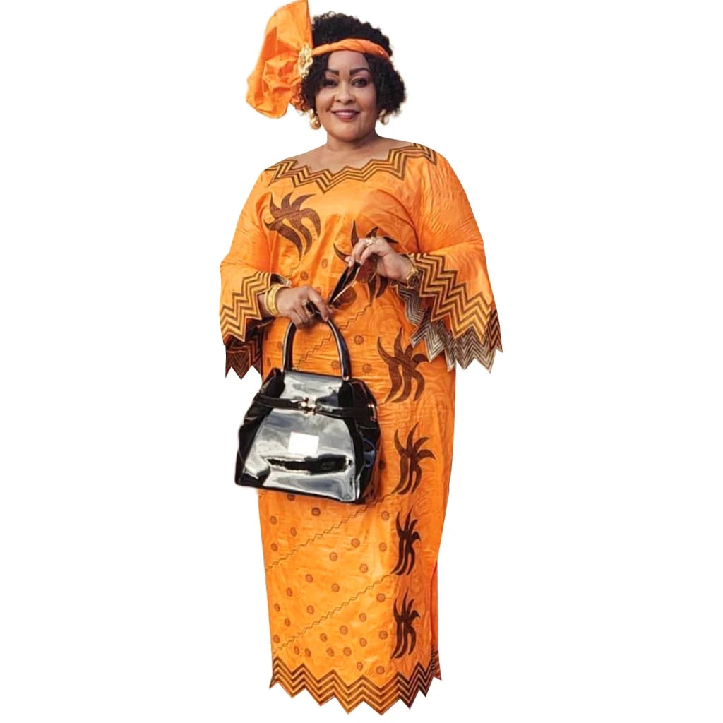 African Bazin Riche Plus Size Dress – Elegant Embroidered Party & Church Dress - Free Delivery Worldwide only at Flexi Africa