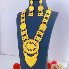 African Bridal Wedding Party Jewelry Set: Gold-Colored Necklace, Earrings, and Big Pendant Ensemble - Flexi Africa - Flexi Africa offers Free Delivery Worldwide - Vibrant African traditional clothing showcasing bold prints and intricate designs