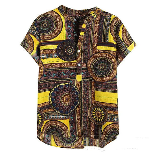 Men's Dashiki Print Summer Shirts - African Tribal Bazin Riche Hip Hop Short Sleeve Fashion - Free Delivery Worldwide only at Flexi Africa