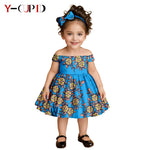 African Clothes for Kids Girls – Ankara Print Slash Neck Party Dress with Bow Headband - Free Delivery Worldwide only at Flexi Africa