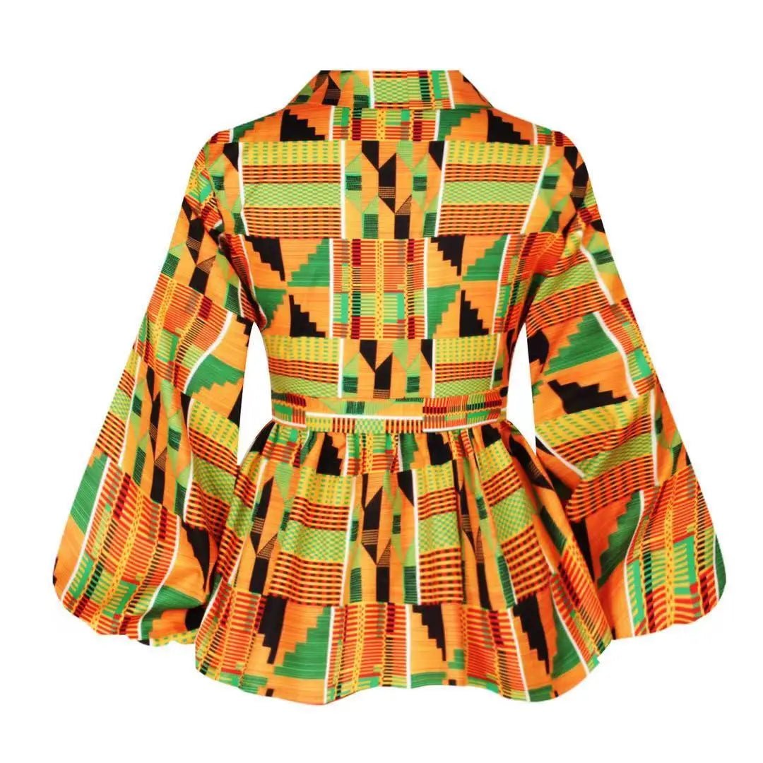 African Clothes for Women 2024 Summer African Women V - neck Polyester Printing Long Sleeve T-shirt Women Top African Clothing - Free Delivery Worldwide only at Flexi Africa