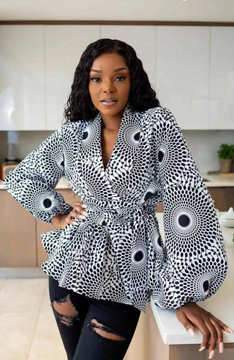African Clothes for Women 2024 Summer African Women V - neck Polyester Printing Long Sleeve T-shirt Women Top African Clothing - Free Delivery Worldwide only at Flexi Africa