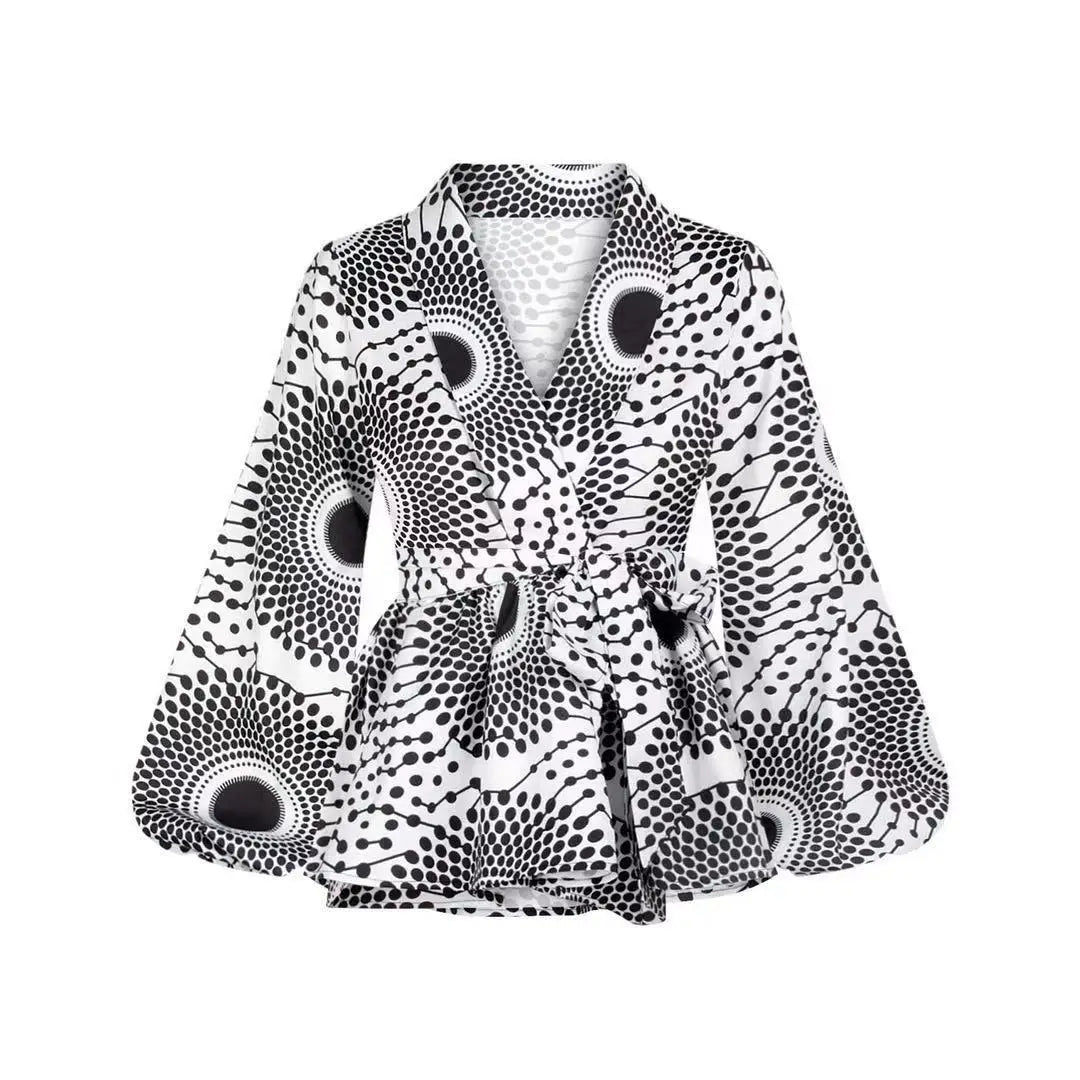 African Clothes for Women 2024 Summer African Women V - neck Polyester Printing Long Sleeve T-shirt Women Top African Clothing - Free Delivery Worldwide only at Flexi Africa