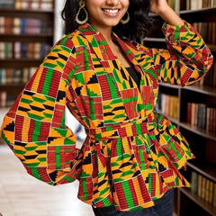 African Clothes for Women 2024 Summer African Women V - neck Polyester Printing Long Sleeve T-shirt Women Top African Clothing - Free Delivery Worldwide only at Flexi Africa