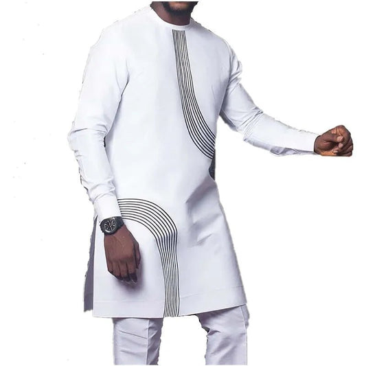 African Clothes Men Fashion Summer Dashiki Traditional Long Sleeve White Shirts African Clothing - Flexi Africa - FREE POST