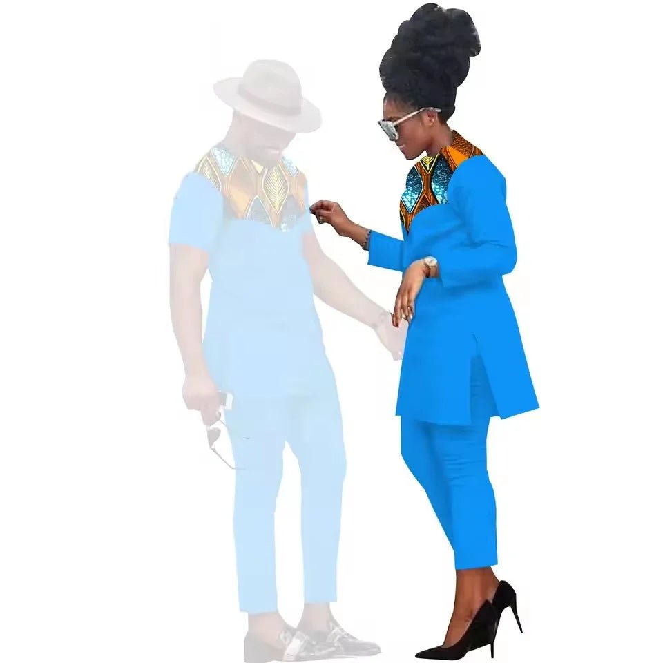 African Couples Matching Clothes – Handmade Bazin Riche Ankara Print for Women and Men - Free Delivery Worldwide only at Flexi Africa