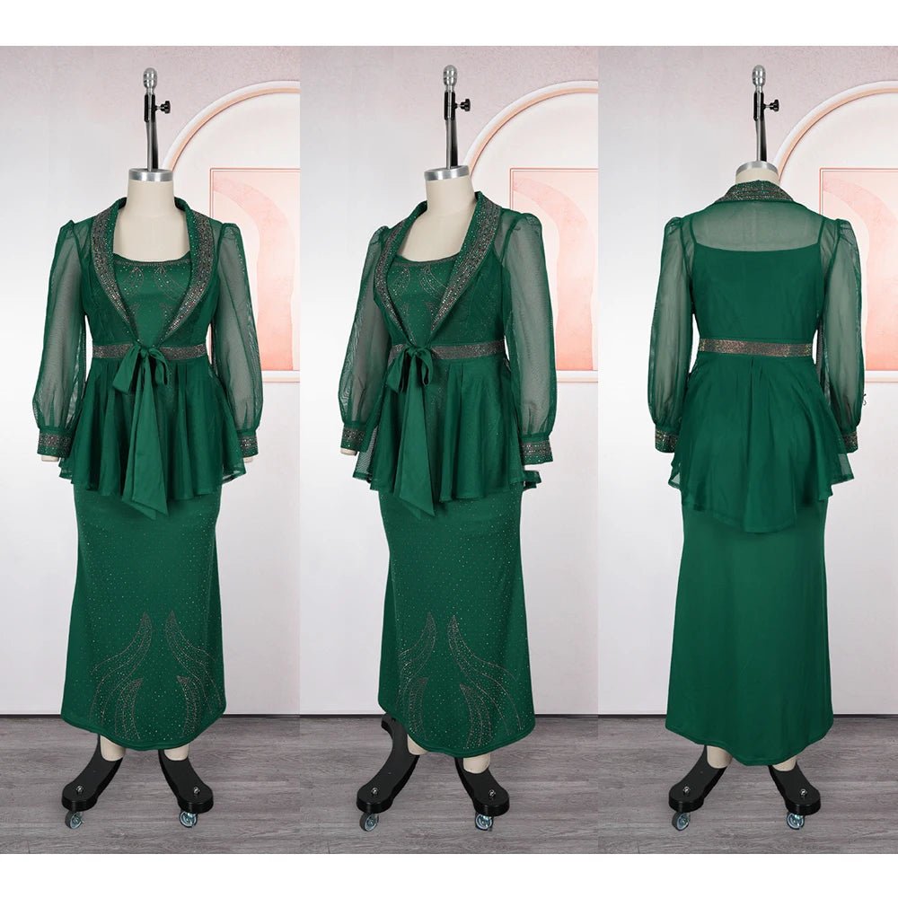 African Dashiki 2PC Set for Women – Diamond Embellished Evening Gown with Matching Coat - Free Delivery Worldwide only at Flexi Africa