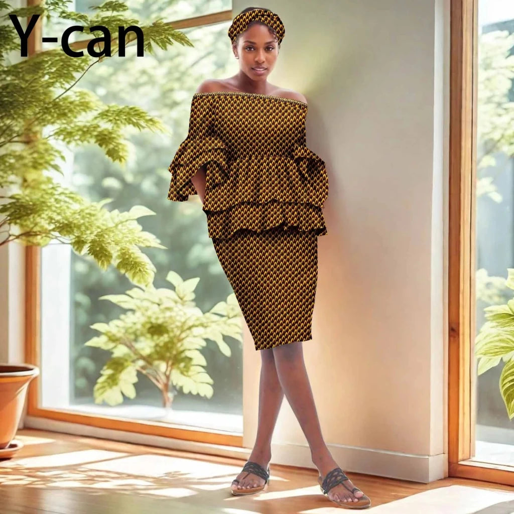 African Dashiki Ankara 2PC Dress & Headband Set – Traditional Women’s Fashion - Free Delivery Worldwide only at Flexi Africa