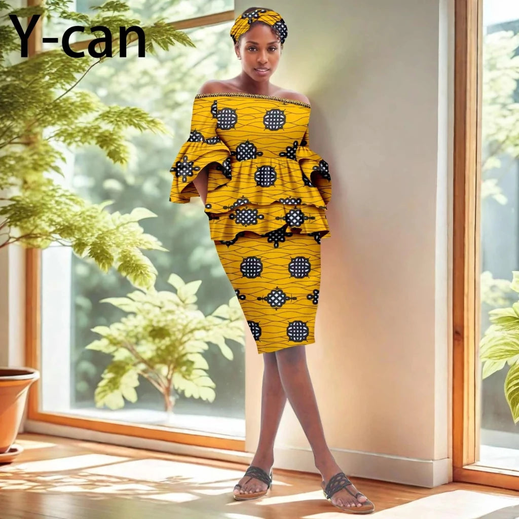 African Dashiki Ankara 2PC Dress & Headband Set – Traditional Women’s Fashion - Free Delivery Worldwide only at Flexi Africa