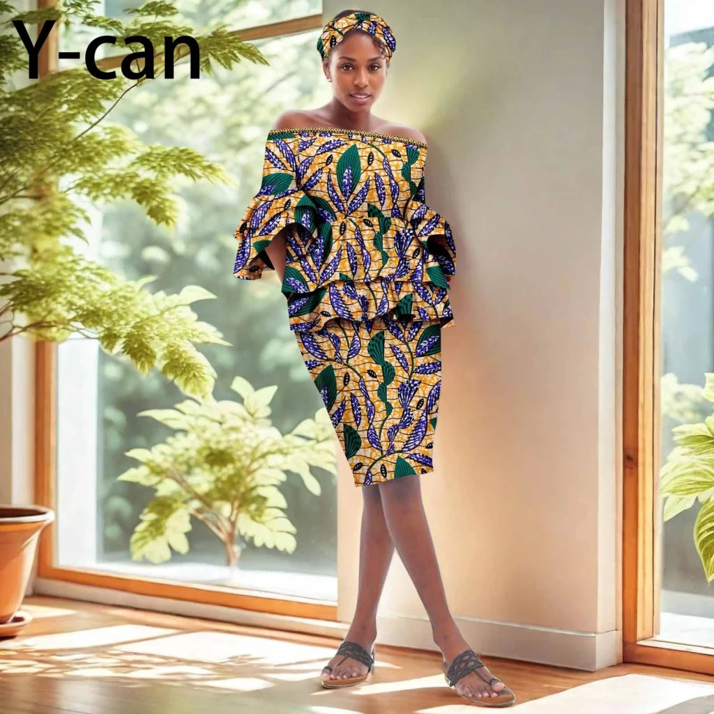 African Dashiki Ankara 2PC Dress & Headband Set – Traditional Women’s Fashion - Free Delivery Worldwide only at Flexi Africa
