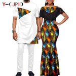 African Dashiki Bazin Riche Long Dress for Women – Slim Tassel Print Matching Couple Party Outfit - Free Delivery Worldwide only at Flexi Africa