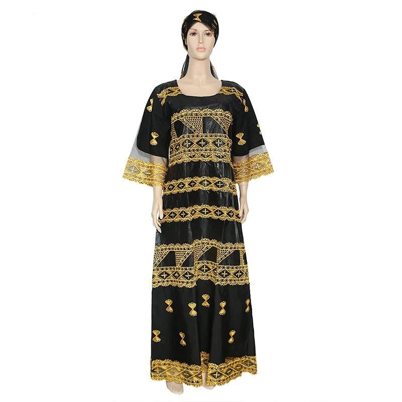 African Dashiki Maxi Dress: Bazin Embroidery, Beading, and Lace Robe for Wedding Party Elegance - Free Delivery Worldwide only at Flexi Africa