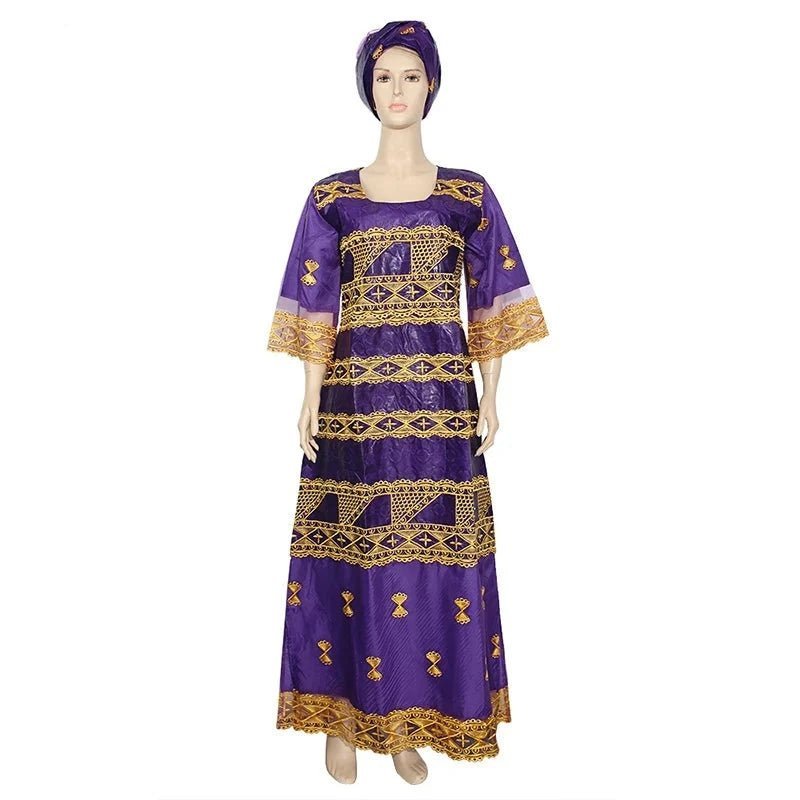 African Dashiki Maxi Dress: Bazin Embroidery, Beading, and Lace Robe for Wedding Party Elegance - Free Delivery Worldwide