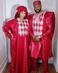 African Dashiki Suit – Traditional Embroidered Red Top and Pants Sets - Free Delivery Worldwide only at Flexi Africa