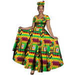 African Dashiki Women’s Maxi Dress – Ankara Print V - Neck Long Dress with Head Scarf - Free Delivery Worldwide only at Flexi Africa