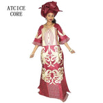 African Dress For Woman Bazin Riche Embroidery Design Floor Length Dress With Scarf - Free Delivery Worldwide only at Flexi Africa